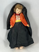 Vintage Doll 1950s Black Veil Spanish Dress Cloth Body Bun Hairstyle 8&quot; Tall - £7.59 GBP
