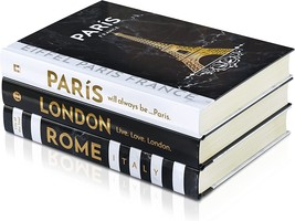 Decorative Books For Home Decor — Hardcover Travel Book Decor, Set Of 3 — Gold - £38.15 GBP