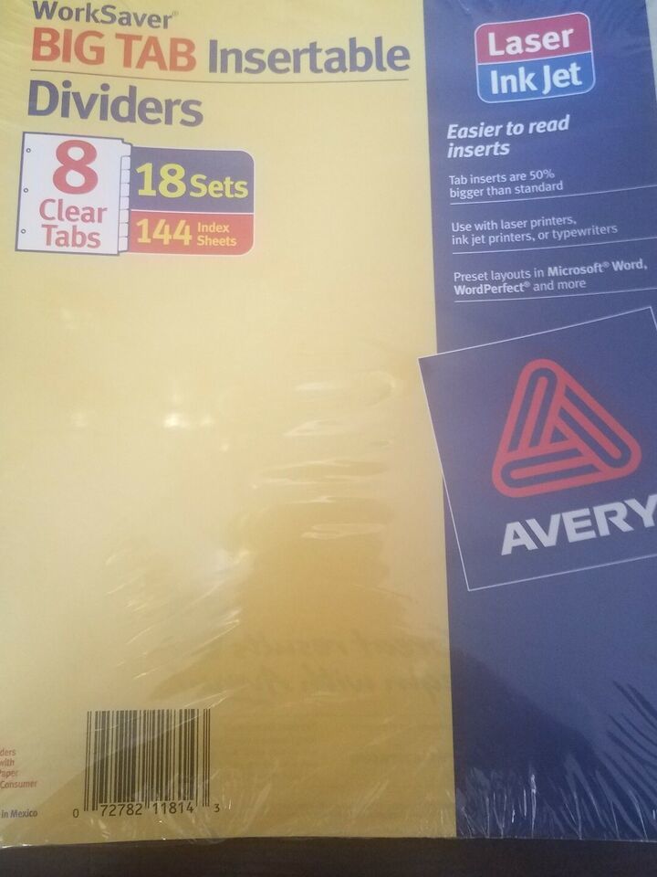 Avery Laser Ink Jet WorkSaver Big Tab Insertable Dividers 8 clear tabs 1... - $40.47