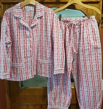 Lanz of Salzburg Flannel Pajama Set Red White Blue Heart Logo Lounge Sle... - £22.53 GBP