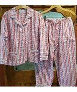 Lanz of Salzburg Flannel Pajama Set Red White Blue Heart Logo Lounge Sle... - £22.47 GBP