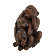 Zeckos No Evil Monkeys Faux Wood Carving Statue - £23.72 GBP