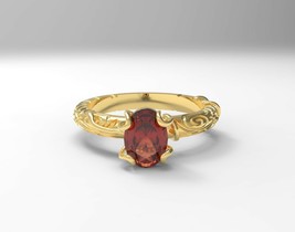 14K Yellow Gold Designer Ring Garnet Wedding Engagement Solid gold garnet ring - £259.47 GBP+