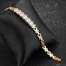 5.50CT Marquise Cut Simulated Diamond Women&#39;s Bracelet 925 Silver Gold Plated - £162.37 GBP