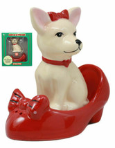 Red Ribbon Chihuahua In Red Pump Heel Shoe Salt And Pepper Shakers Ceramic Set - £13.58 GBP