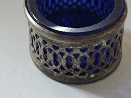 Vintage  Silver Plate Cobalt Blue Glass Invert Salt Cellar 2 x 1.1/2 &quot; x .3/4&quot; - £15.92 GBP