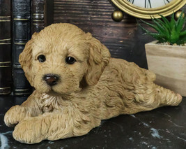 Realistic Adorable Cockapoo Spoodle Puppy Dog Lying On Belly Figurine Pet Pal - £27.35 GBP