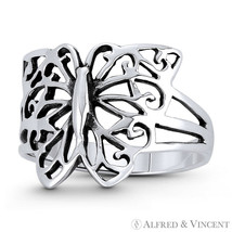 Butterfly Spirit Animal Charm Oxidized 925 Sterling Silver Right-Hand Stack Ring - £17.21 GBP