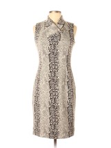 CALVIN KLEIN Beige &amp; Black Snakeskin Dress w Oriental Button Neckline - Size 6 - £63.07 GBP