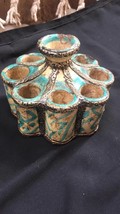 Old inkwell made of ceramic inlaid with nickel and brass , handmade and hand pai - £110.61 GBP