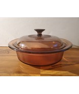Vision Ware Corning Amber Ribbed Casserole 1.5QT 1.5L V-32-B Dish With P... - £22.15 GBP