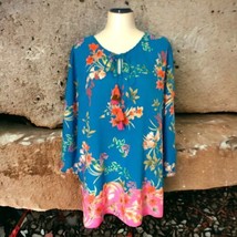 Tolani Floral Top M Tunic Boho Blouse Tassels Ruched Flowy Hippie Peasant Gypsy - £23.72 GBP