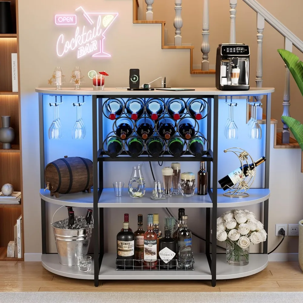 Cabinet with LED Lights and Power Outlets, Freestanding Coffee Liquor B - £123.24 GBP+