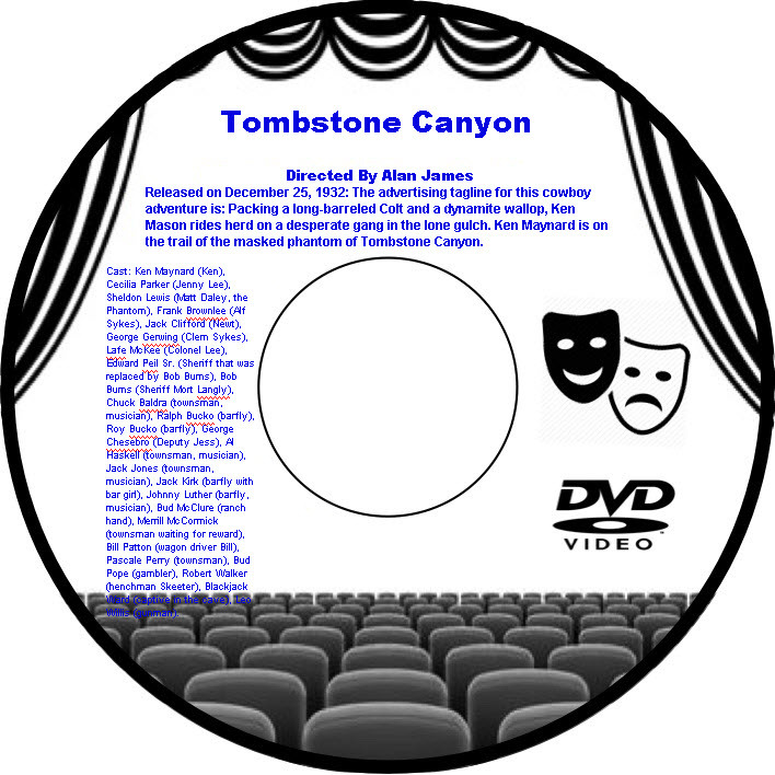 Tombstone Canyon 1932 DVD Film Western Alan James Ken Maynard Cecilia Parker Jen