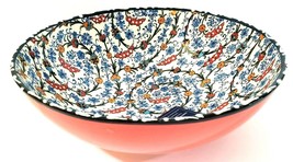 Nakkas Cini Red and Blue Floral Med Serving Bowl Hand Painted Turkish NWT - £27.32 GBP