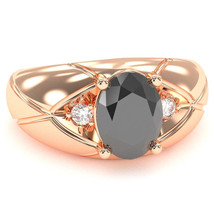 Men&#39;s Designer Black Onyx Diamond Ring In Solid 14k Rose Gold - £558.74 GBP