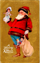 Postcard Santa Bag Toys Doll Embossed #74 Series Gold Back Early  1900s  USA - £11.03 GBP
