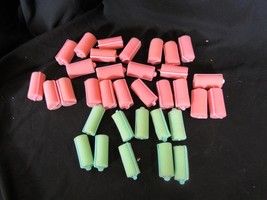 Vintage Pink Green Snap Foam Plastic Hair Curlers 34 - £17.55 GBP