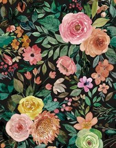 Dark Floral Wallpaper 236.22&quot; L X 17.7&quot; W Black Big Floral Peel And Stick - $35.92