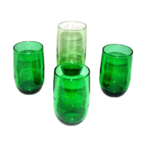 4 Vintage Anchor Hocking FOREST GREEN Roly Poly Flat Juice Tumblers 3 1/4-5&quot; - £15.82 GBP