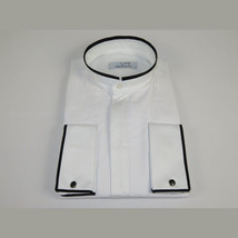 Mens CEREMONIA Tuxedo Formal Shirt 100% Cotton Banded Slim Fit #stn 33 HD White image 4