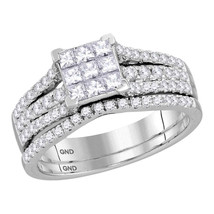 14kt White Gold Princess Diamond Cluster Bridal Wedding Engagement Ring Set - £875.67 GBP