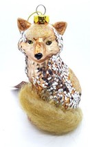 St Nicholas Square Blown Glass Glitter Fox Ornament Holiday Spice- Kohls - £11.02 GBP