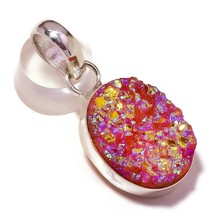 Shinning Pink Titanium Druzy Gemstone 925 Silver Overlay Handmade Pink Pendant - £7.04 GBP