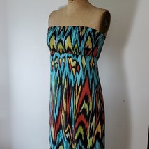 Nicole by Nicole Miller Strapless Dress Elastic Boho Maxi Blue Icat Size S - £32.90 GBP