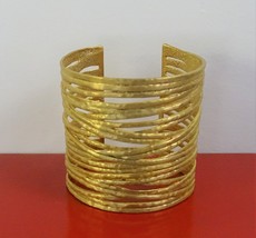 Extra Wide Gold Tone Cuff, Multi Strand Bangle Bracelet, Sheila Fajl &#39;Glow&#39; - $62.00