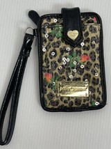 Betsey Johnson Brown Black Sequin Wristlet Roses Leopard - £9.59 GBP