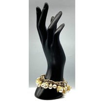 Vintage Chain and Pearl ChaCha Bracelet, Fabulous Gold Tone Charm Bangle - $57.09