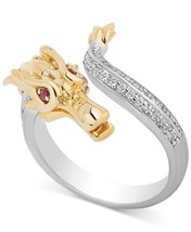 Enchanted Disney Diamond &amp;Sapphire Mulan Dragon Ring Two-Tone Silver Disney Ring - £79.62 GBP