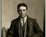 RPPC Studio View Named Subject Guy Cox Handsome Man in Chair H5 - $11.71