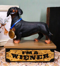 Award Trophy Dachshund Puppy Dog With Gold Medal Standing On Stage Figurine - $475.05 MXN