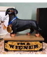 Award Trophy Dachshund Puppy Dog With Gold Medal Standing On Stage Figurine - $474.37 MXN