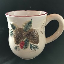 Cup Mug vintage Pine Cone Holly relief crazing microwave dishwasher PET RESCUE - £4.73 GBP
