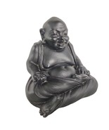 Vintage Laughing Happy Sitting Black Buddha Figurine Statue 3.25&quot; Resin - $366.67 MXN