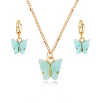 Acrylic Butterfly Pendant Earrings Necklace Combination Set Japan and South Kore - £15.79 GBP