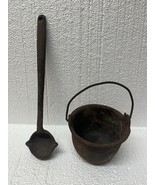 Vintage 5-inch Cast Iron lead Melting Pot W/ Double Spout Ladel - $64.34