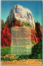 Let This Be Heaven Poem Great White Throne Zion National Park Linen Postcard F12 - £3.05 GBP