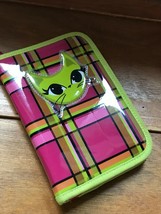 Lime Green Pink &amp; Orange Plaid with Kitty Cat Head Plastic Tablet Holder... - $6.79