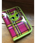 Lime Green Pink &amp; Orange Plaid with Kitty Cat Head Plastic Tablet Holder... - £5.41 GBP