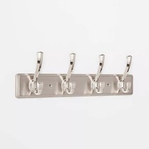 Coat rack rail hooks towels wall mount storage organize chrome silver modern - £19.98 GBP