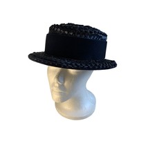 Women&#39;s Navy-Blue Raffia Hat with Velvet Ribbon &amp; Hat Pin 22 inch - $17.82