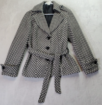 Susan Bristol Trench Jacket Womens Medium Black White Geo Print Button Front - £17.42 GBP