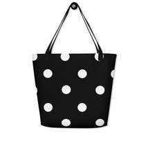 Autumn LeAnn Designs® | Black with White Polka Dots Large Tote Bag - £29.81 GBP