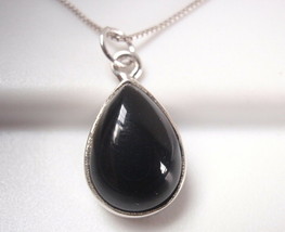 Black Onyx 2.6ct Teardrop 925 Sterling Silver Necklace - £13.61 GBP