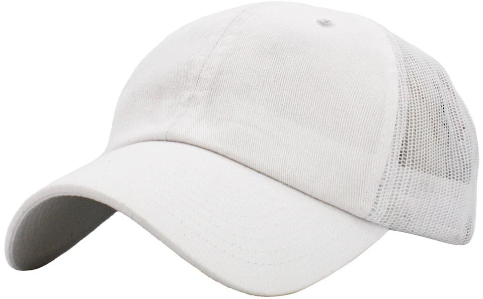 White Trucker Mesh Back Dad Hat Baseball Cap Unconstructed 6 Panel - $24.99