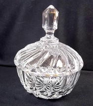 Round crystal candy or trinket dish with lid swirled pattern squared finial - £12.37 GBP